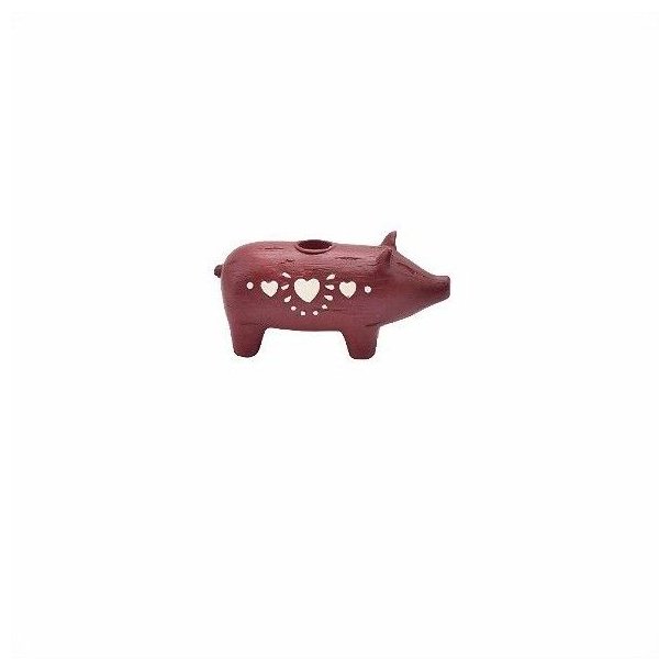 Fritlagt produktbillede af den r�de Wilma gris til 1 kronelys med hvide hjerter p� ren hvid baggrund.