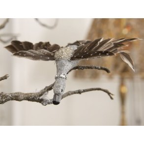 Dekorationsfugl, and med clips og brune fjer