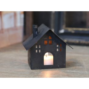 Fyrfadsstage/lys hus med skorsten i metal til fyrfadslys str. H8 x 6 cm