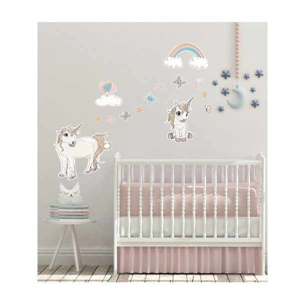 Wallstickers med enhjrning/unicorn -  Fiona og Fluffy