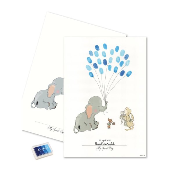 Babyshower - børnefødselsdag fingerprint - Elephant Balloon blå