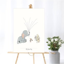 Plakat -fingerprint - elefant og bl ballon - brnefdselsdage