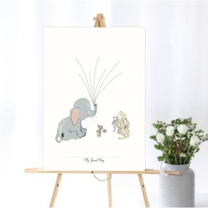Plakat -fingerprint - elefant og bl ballon - brnefdselsdage