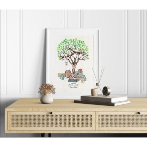 Plakat- Fdselsdag/gstebog/fingerprint -  grnne nuancer