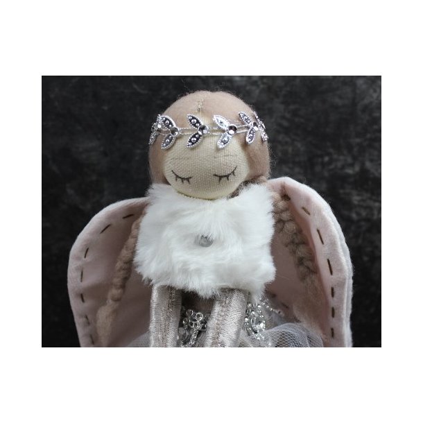 Engle stende i velour rosa/gr i 2 strrelser