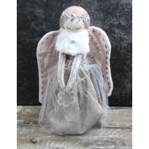 Engle stende i velour rosa/gr i 2 strrelser