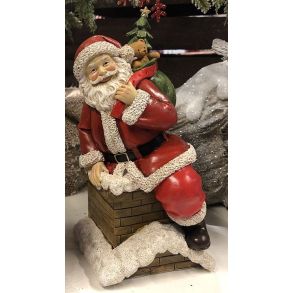 Julemand p skorsten m/gaver i rd/hvid