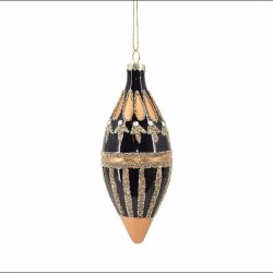 Julekugle, blank sort, drbeformet med guld glimmer