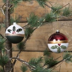 Julekugle, bordeaux og grn med kristtjrn str. D8 cm