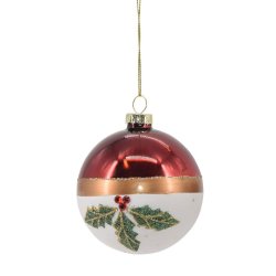 Julekugle, bordeaux og grn med kristtjrn str. D8 cm