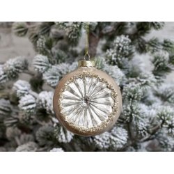 Julekugle halvrund antik beige og slv