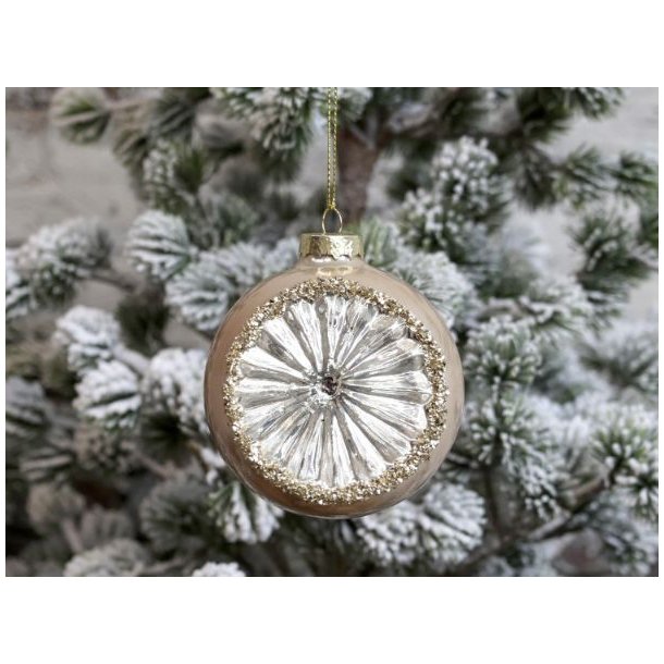 Julekugle halvrund antik beige og slv