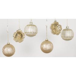 Julekugle, mat hvid med guld glimmer str. D8 cm