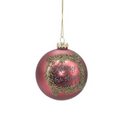 Julekugle, mat bordeaux med "Merry Christmas 2021" str. D8 cm