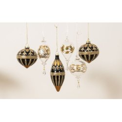 Julekugle, blank sort, drbeformet med guld glimmer