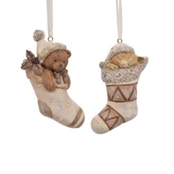 Kat og bamse i julesokker som 1 st