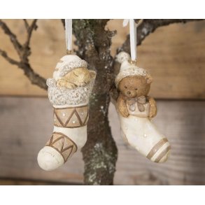 Kat og bamse i julesokker som 1 st