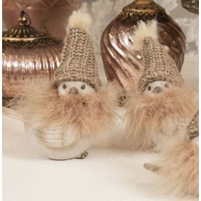 Store spurve med strikhuer og fjer str. H15 cm - 1 st: 2 stk ass. fugle