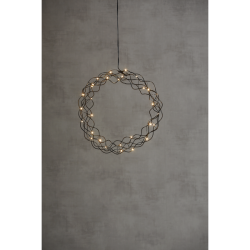 Krans sort kr�llet med 30 dew drops lys 