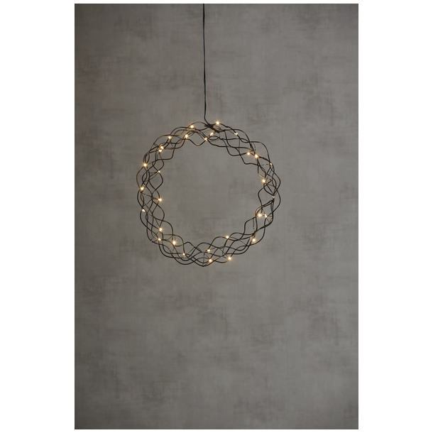 Krans sort kr�llet med 30 dew drops lys 