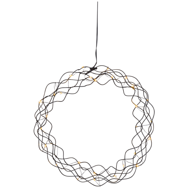 Sort kr�llet metalkrans med 30 sm� LED-dugdr�ber og sort kabel.