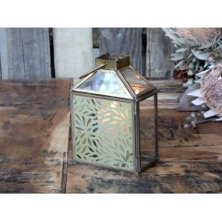 Lanterne m. messing blomster dekor, str H17/L12/B6,5 cm