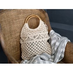 Taske/Net hklet med hank str. H45/L32 cm - creme hvid