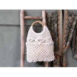 Taske/Net hklet med hank str. H45/L32 cm - creme hvid