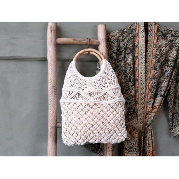 Taske/Net hklet med hank str. H45/L32 cm - creme hvid