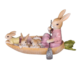 Fritlagt billede af en sejlende gulerod med en hare og hendes unger i fine farver p� 18 cm.