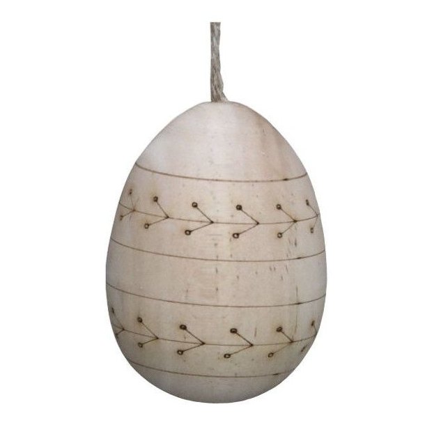 N�rbillede af et 7 cm p�ske�g i naturtr� med dekorativt m�nster og jutesnor p� hvid baggrund.