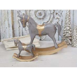 Gyngehest i tr - mocca/guld antique
