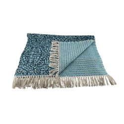 Gulvlber str. L150 x B70 cm, vendbart, 100% bomuld, turkis/hvid mnstret