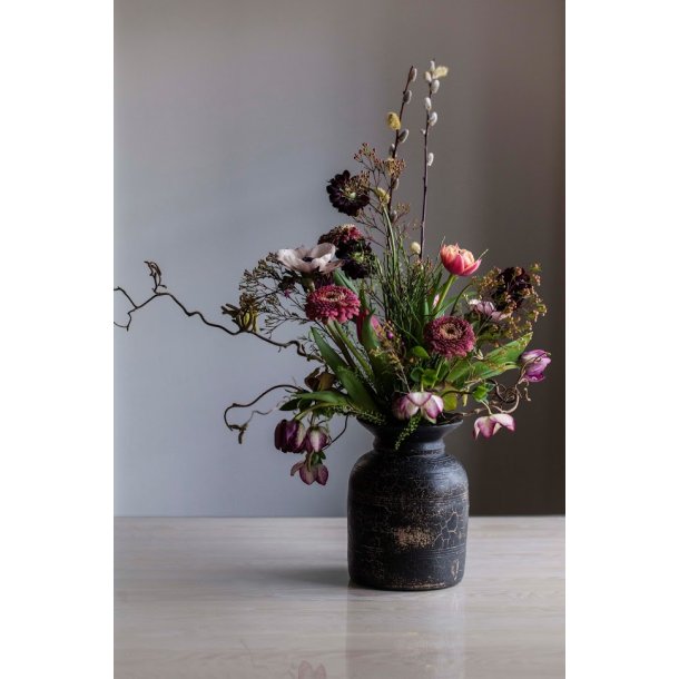 Krukke/vase med sort/sandfarvet patina H23 cm
