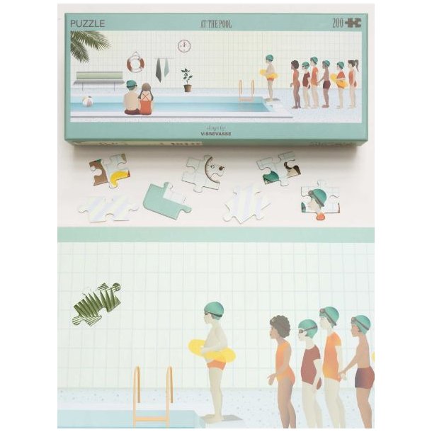 Puslespil 200 brikker  "At the Pool" str. 93 x 32 cm